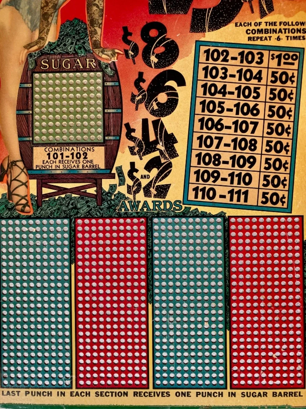 RARE Unused Vintage Pin-up Punchboard Game 